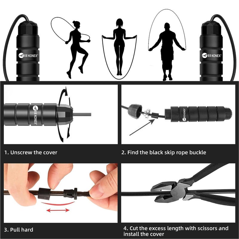 KONEX Adjustable Skipping Rope for Men & Women | Jumping Rope for Fitness, Home & Gym Workouts (Black) - Image 4